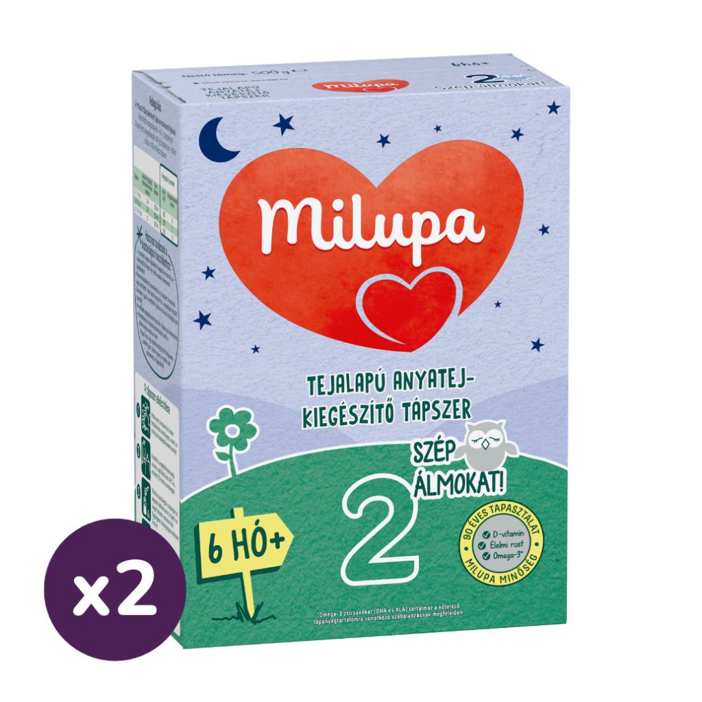 Milupa 2 Szép álmokat! tejalapú, anyatej-kiegészítő tápszer 6 hó+ (2x500 g)
