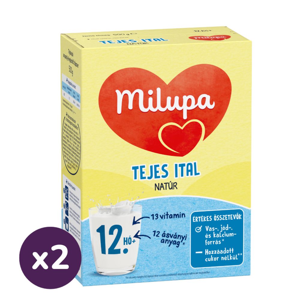 Milupa tejalapú anyatej-kiegészítő tápszer, natúr tejes ital 12 hó+ (2x500 g)