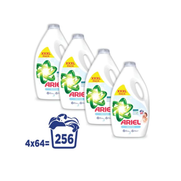 INGYENES SZÁLLÍTÁS - Ariel Folyékony mosószer, Sensitive Skin Clean & Fresh 4x3,2 liter (256 mosás)