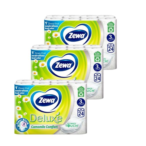 Zewa Deluxe Camomile Comfort 3 rétegű toalettpapír (3x24 tekercs) + ajándék nedves wc-papír