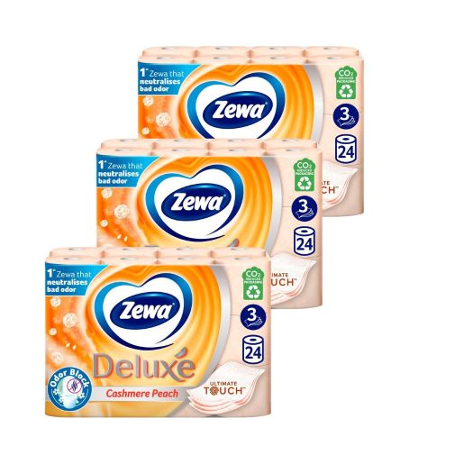Zewa Deluxe Cashmere Peach 3 rétegű toalettpapír (3x24 tekercs) + ajándék nedves wc-papír