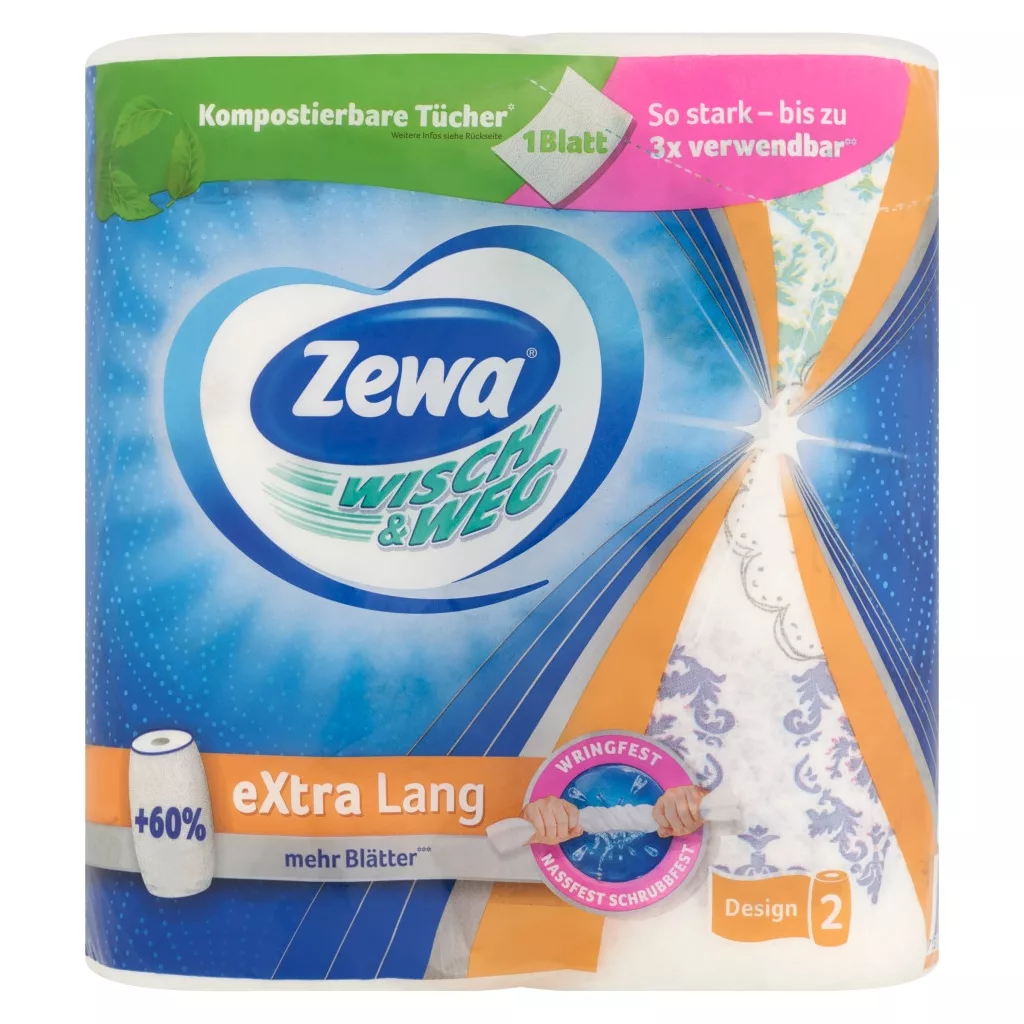 Zewa Wisch & Weg Extra Lang Design háztartási papírtörlő 2 rétegű (2x2 tekercs) + AJÁNDÉK fakanál