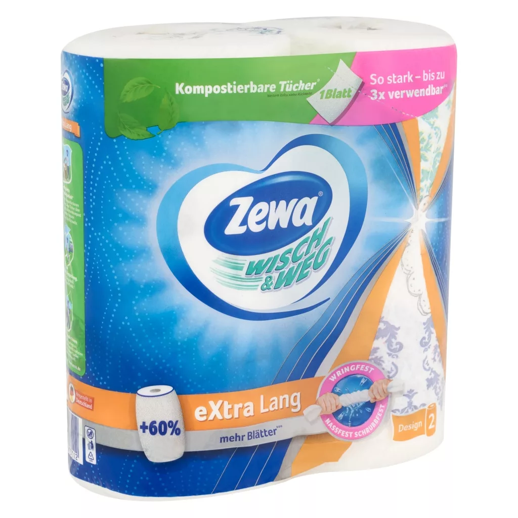 Zewa Wisch & Weg Extra Lang Design háztartási papírtörlő 2 rétegű (2x2 tekercs) + AJÁNDÉK fakanál