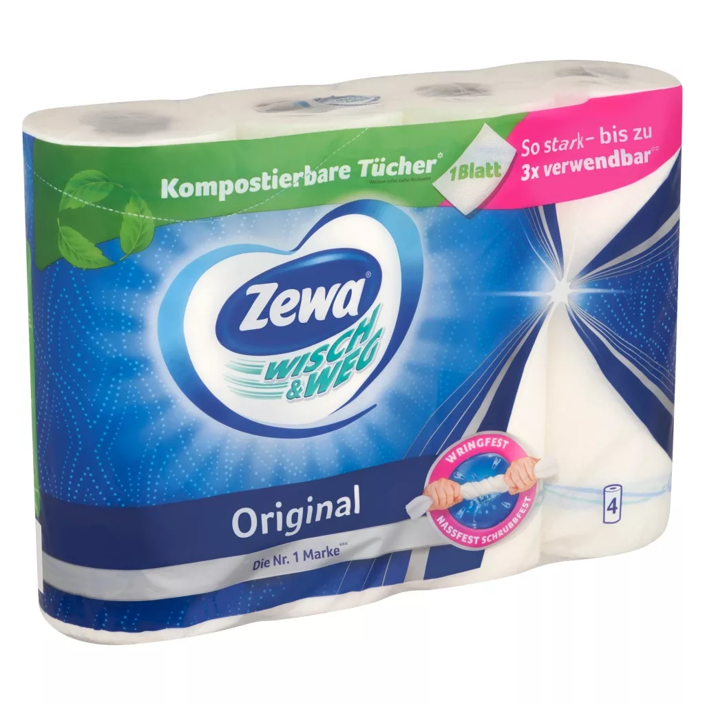 Zewa Wisch & Weg Original háztartási papírtörlő 2 rétegű (2x4 tekercs) + AJÁNDÉK fakanál