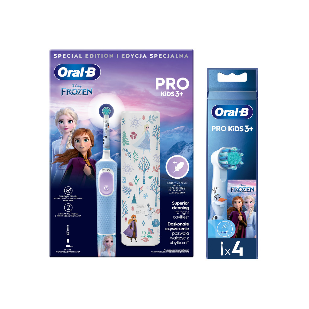 Oral-B Kids Jégvarázs II elektromos fogkefe utazótokkal + Oral-B Frozen Brush Heads pótfej csomag
