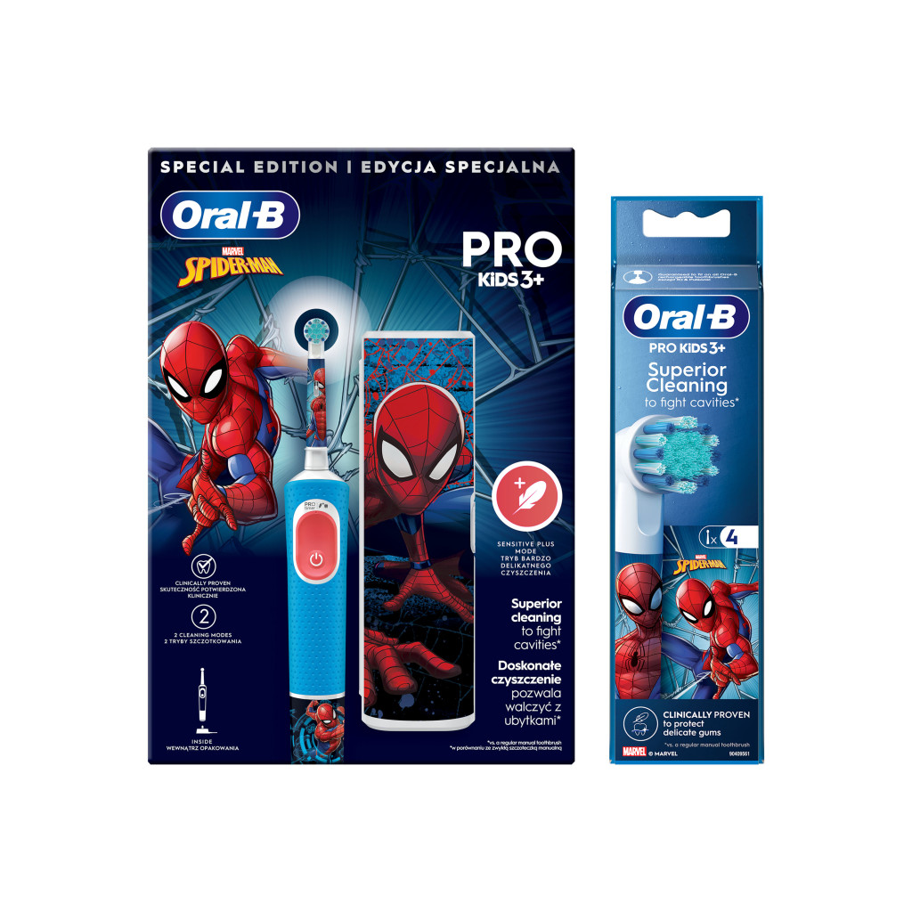 Oral-B Kids Pókember elektromos fogkefe + Oral-B Pro Kids fogkefefej Pókember figurákkal csomag