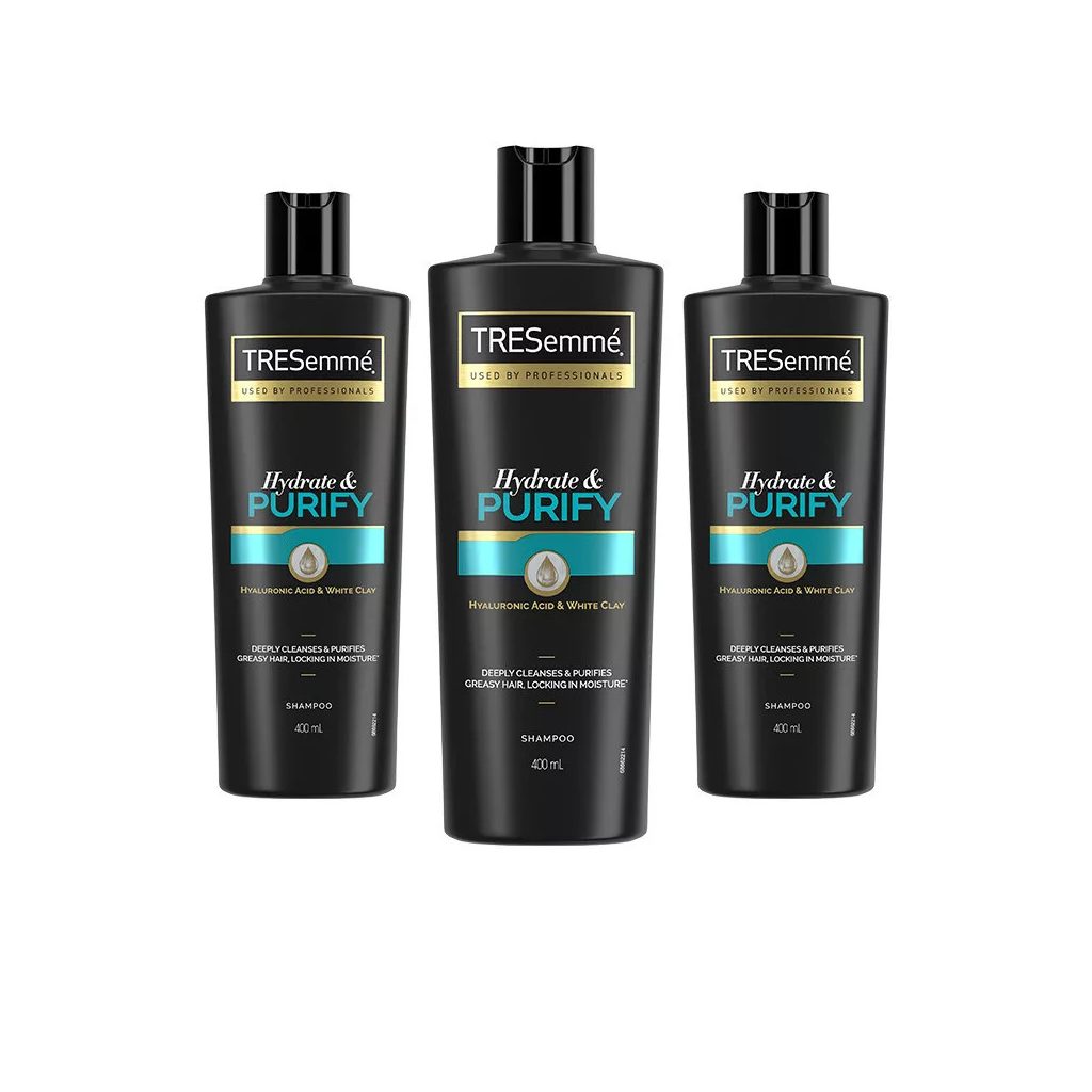 TRESemmé Hydrate & Purify sampon zsírosodó hajra hialuron savval (3x400 ml)