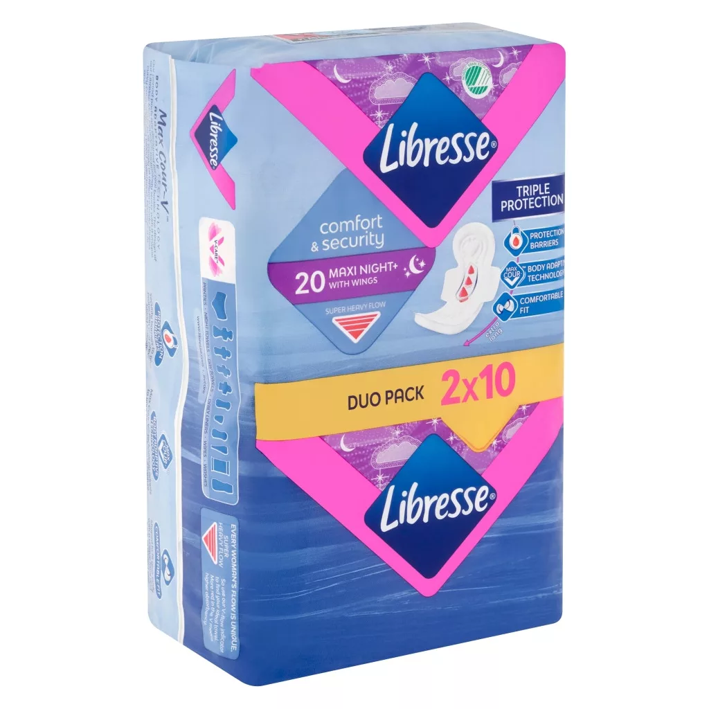 Libresse Maxi Goodnight+ Comfort & Security éjszaki egészségügyi betét (4x10 db)