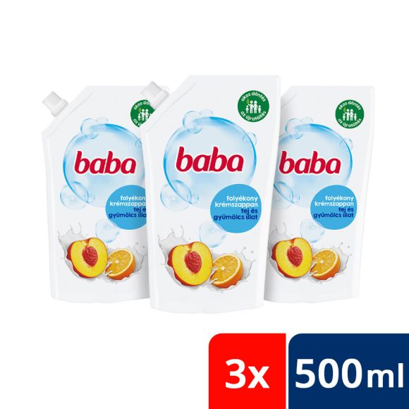 Baba folyékony szappan utántöltő tej és gyümölcs illattal 3x500 ml