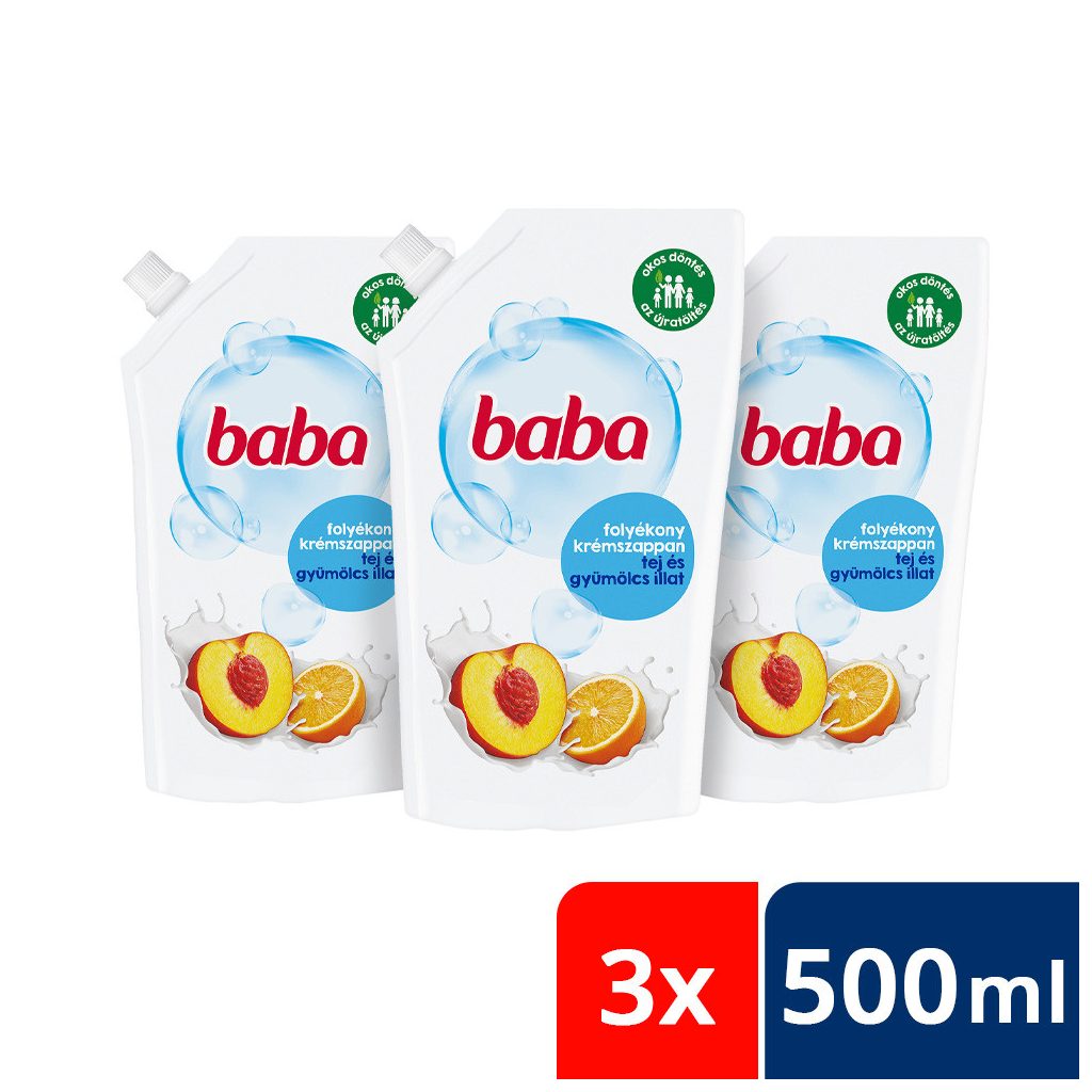 Baba folyékony szappan utántöltő tej és gyümölcs illattal (3x500 ml)