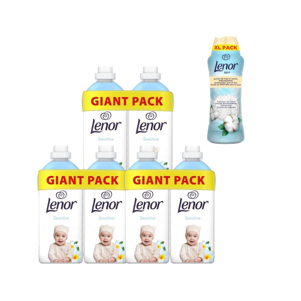 Lenor Öblítő Sensitive 6x1491 ml (426 mosás) + Lenor Cotton Fresh illatgyöngy 495 g (41 mosás)