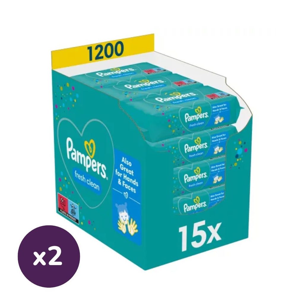 INGYENES SZÁLLÍTÁS - Pampers Fresh Clean nedves törlőkendő (2x15x80 db)