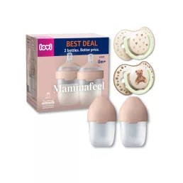   LOVI Mammafeel dupla cumisüveg szett 150 ml + TEDDYLOVE világítós cumi 0-6 hó