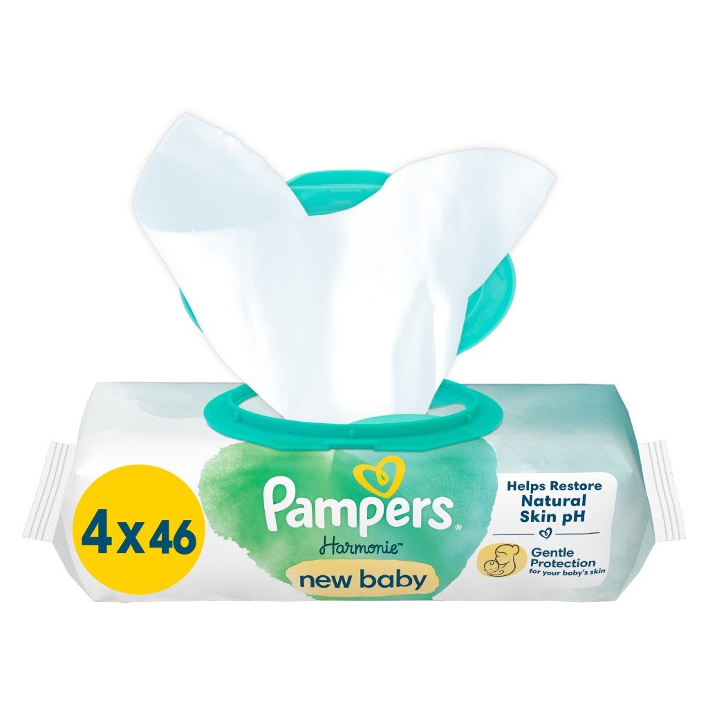 Pampers Harmonie New Baby Plastic Free műanyagmentes nedves törlőkendő (3x4x46 db)