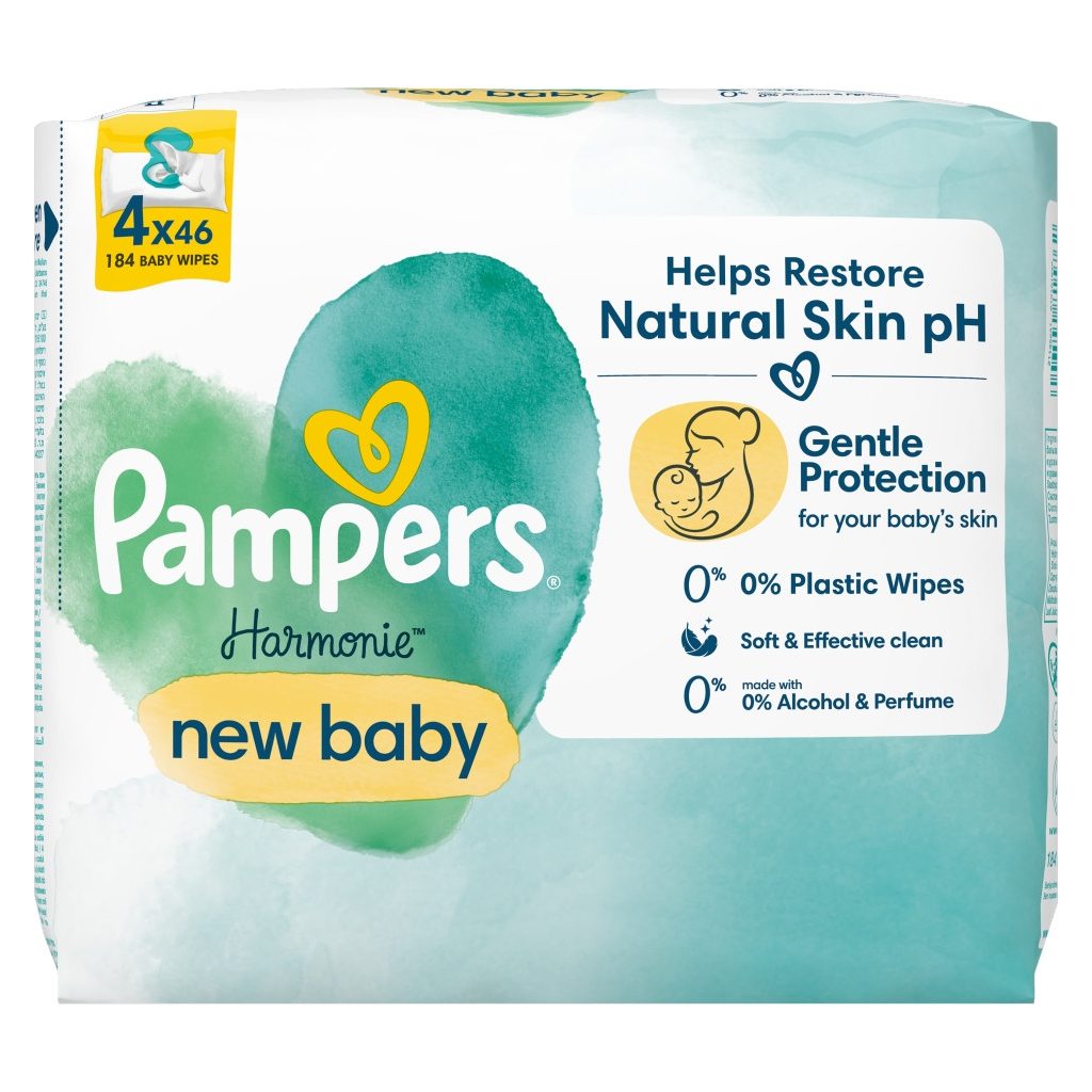 Pampers Harmonie New Baby Plastic Free műanyagmentes nedves törlőkendő (3x4x46 db)