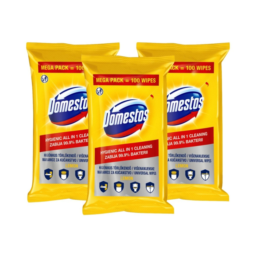 Domestos higiénikus törlőkendő citrom illattal 3x100 db