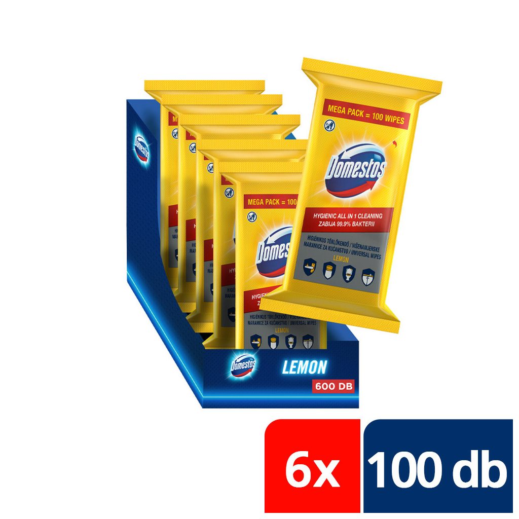 Domestos higiénikus törlőkendő citrom illattal 6x100 db