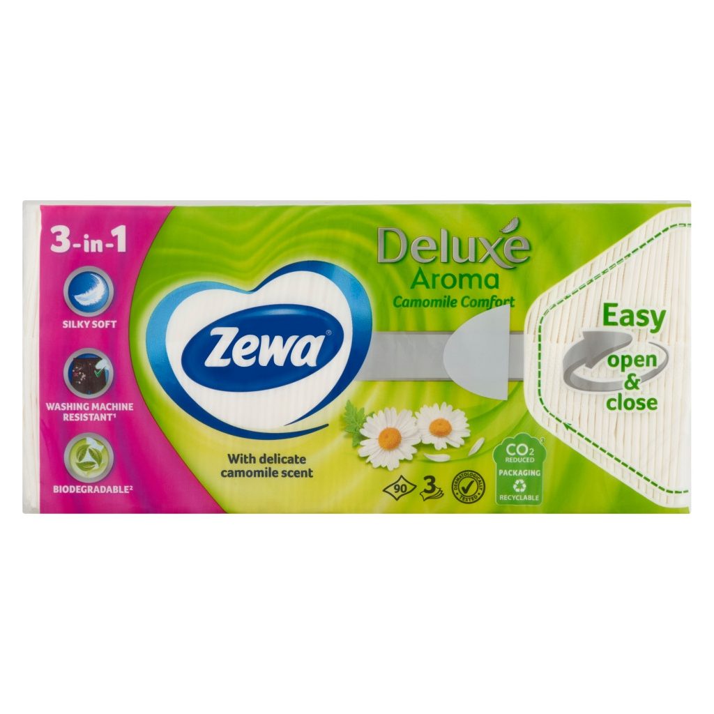 Zewa Deluxe Camomile Comfort 3 rétegű illatosított papírzsebkendő (3x90 db)