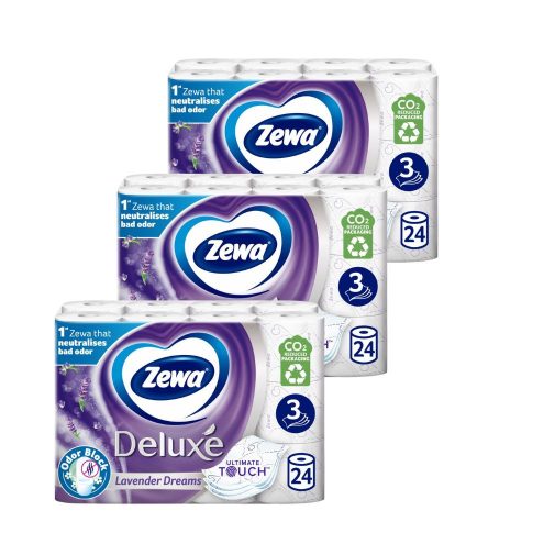 Zewa Deluxe Lavender Dreams 3 rétegű toalettpapír (3x24 tekercs) + ajándék nedves wc-papír