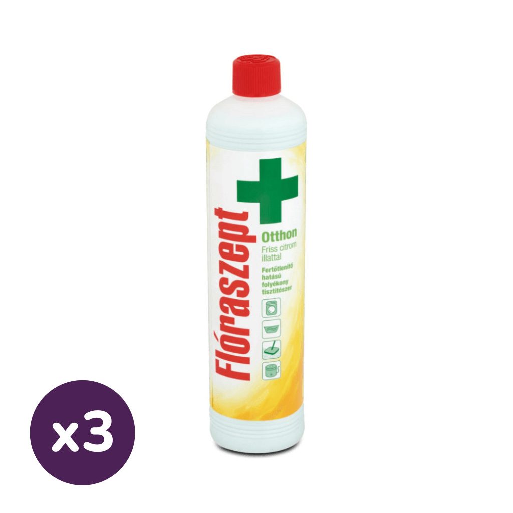Flóraszept Otthon fertőtlenítő hatású folyékony tisztítószer, Citrom illattal (3x1 liter)