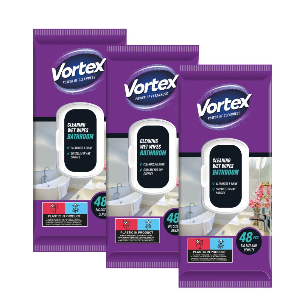 VORTEX fürdőszoba nedves törlőkendő (3x48 db)