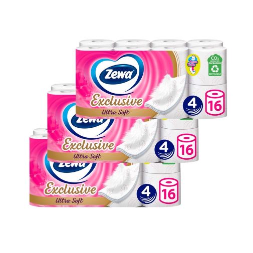 Zewa Exclusive Ultra Soft toalettpapír 4 rétegű (3x16 tekercs) + ajándék nedves wc-papír