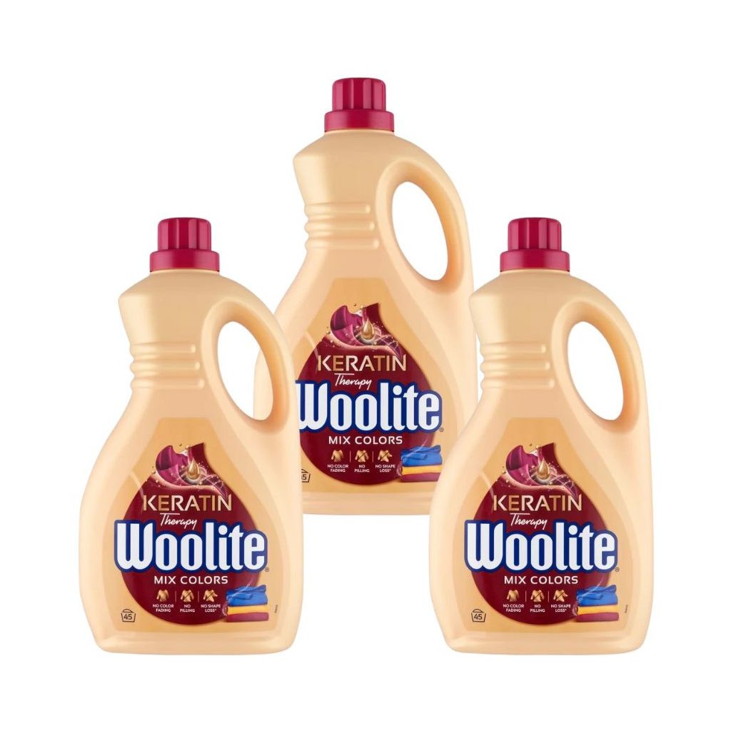 Woolite Keratin Therapy mosószer színes ruhákhoz 3x2,7 liter (135 mosás)