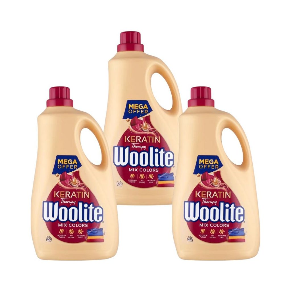 Woolite Keratin Therapy mosószer színes ruhákhoz 3x3,6 liter (180 mosás)