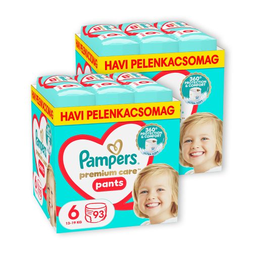INGYENES SZÁLLÍTÁS - Pampers Premium Care Pants bugyipelenka 6, 13-19 kg HAVI PELENKACSOMAG 186 db