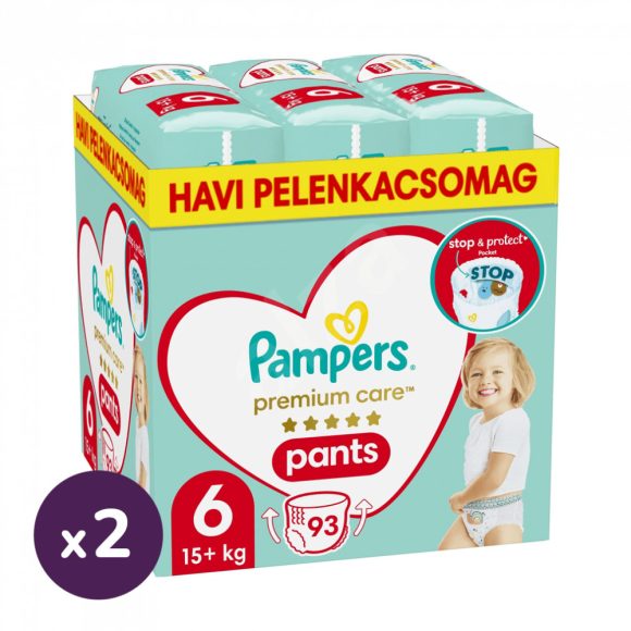 INGYENES SZÁLLÍTÁS - Pampers Premium Care Pants bugyipelenka 6, 15 kg+ HAVI PELENKACSOMAG 186 db