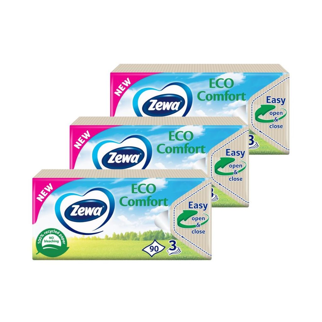 Zewa Eco Comfort illatmentes 3 rétegű papírzsebkendő (3x90 db)