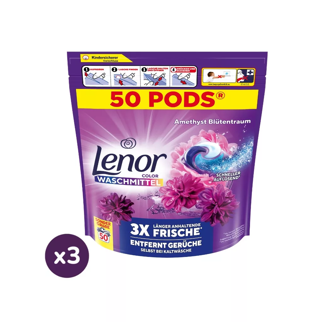 INGYENES SZÁLLÍTÁS - Lenor PODS® Amethyst Flower Bloom Color Mosókapszula 3x50 db (150 mosás)