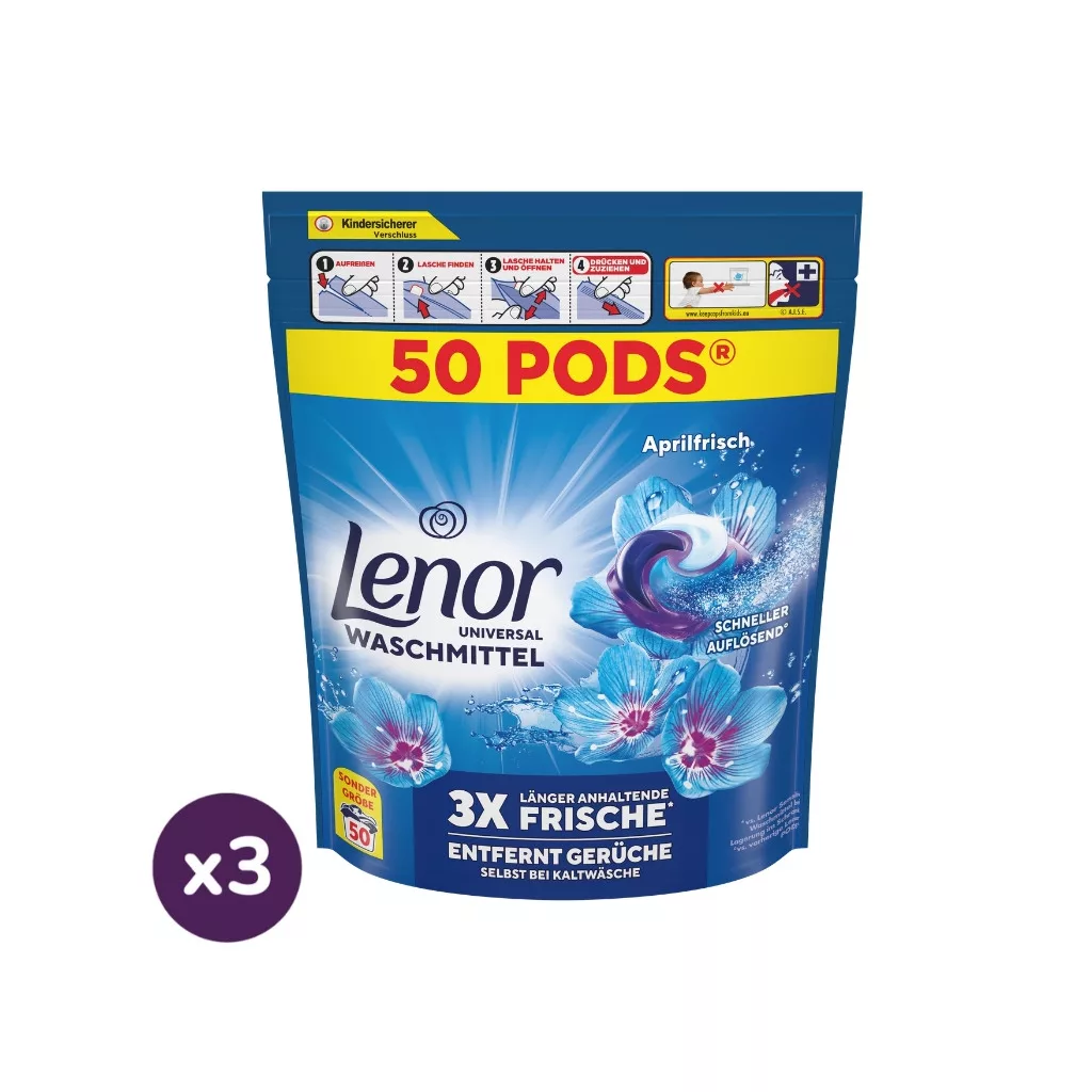 INGYENES SZÁLLÍTÁS - Lenor PODS® April Fresh Univerzális Mosókapszula 3x50 db (150 mosás)