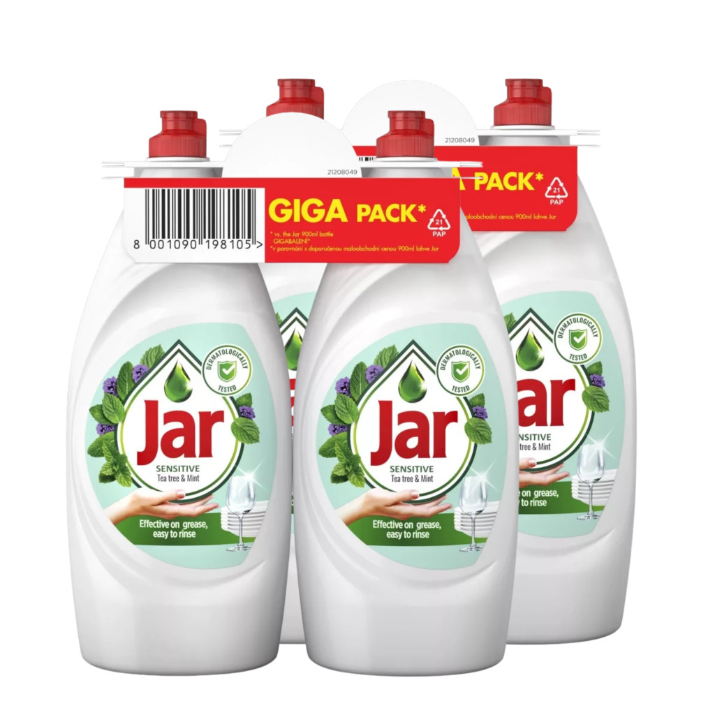 Jar Sensitive mosogatószer Tea Tree & Mint (4x900 ml)