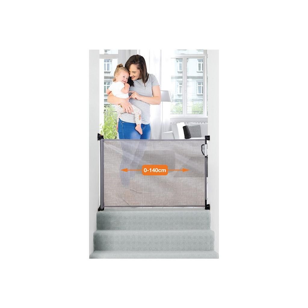 DREAMBABY Biztonsági visszahúzható rács 0-140 cm szürke