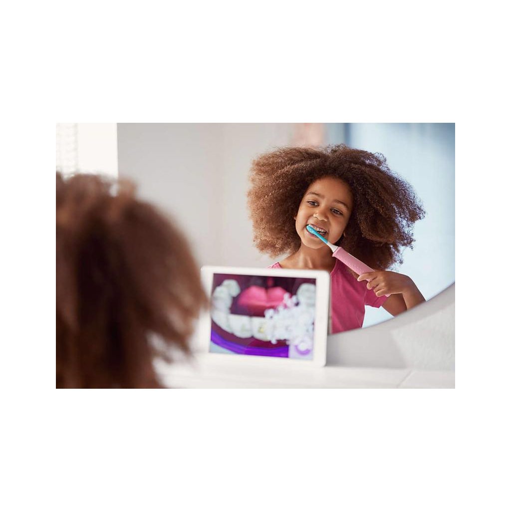 PHILIPS Sonický elektromos fogkefe gyerekeknek bluetooth-os rózsaszín HX6352/42