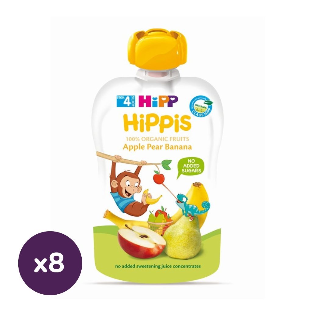 Hipp HiPPiS BIO gyümölcspép alma-körte-banán, 4 hó+ (8x100 g)