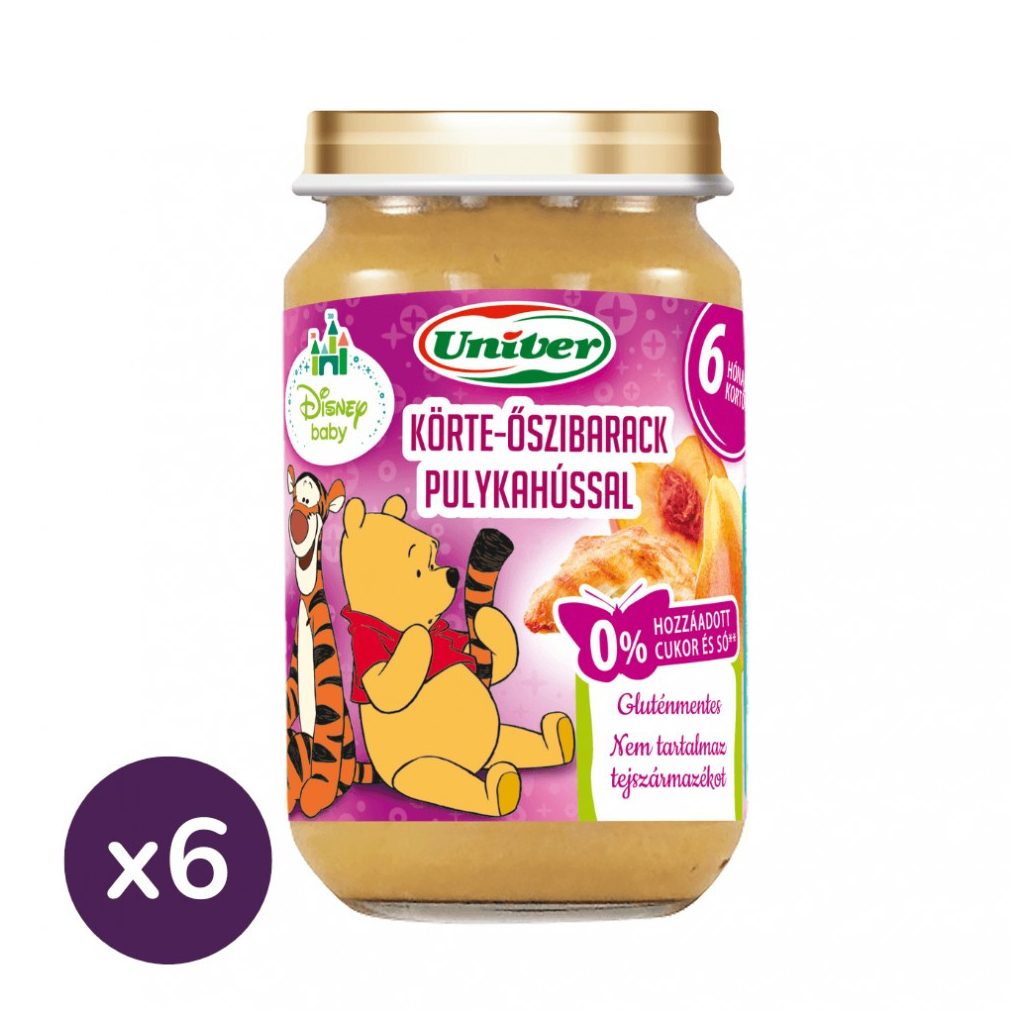 INGYENES SZÁLLÍTÁS - Univer körte-őszibarack pulykahússal, 6 hó+ (6x163 g)