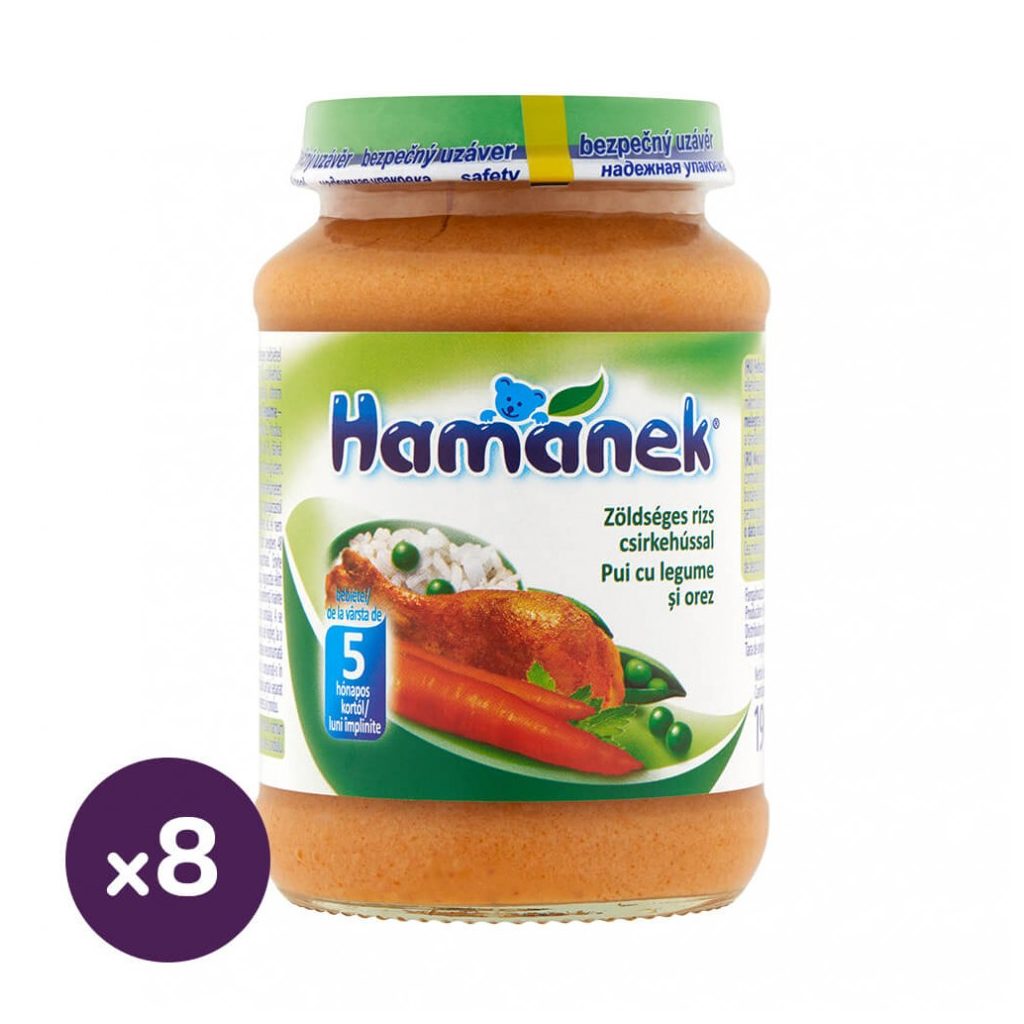 Hamánek bébiétel zöldséges rizs csirkehússal, 5 hó+ (8x190 g)