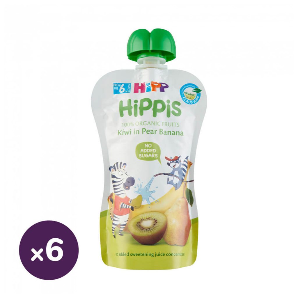 Hipp HiPPiS BIO gyümölcspép körte-banán-kiwi, 6 hó+ (6x100 g)