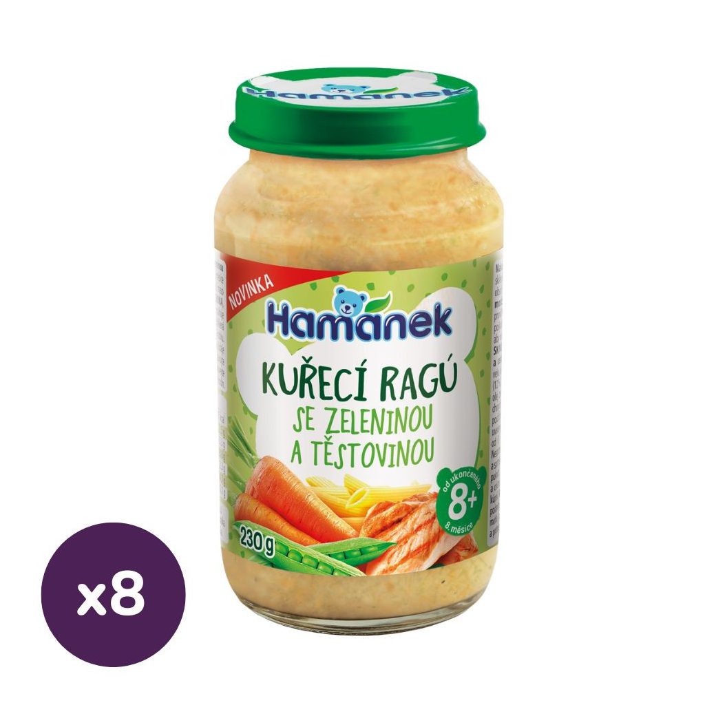 Hamánek bébiétel zöldség csirkehússal és tésztával, 8 hó+ (8x230 g)