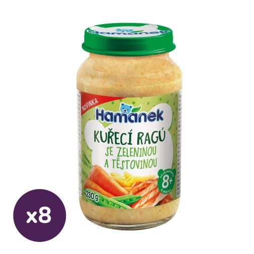 Hamánek bébiétel zöldség csirkehússal és tésztával, 8 hó+ (8x230 g)
