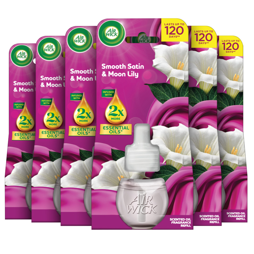 Air Wick elektromos légfrissítő utántöltő Bársonyos Szatén és Éji Liliom illat (6x19 ml)