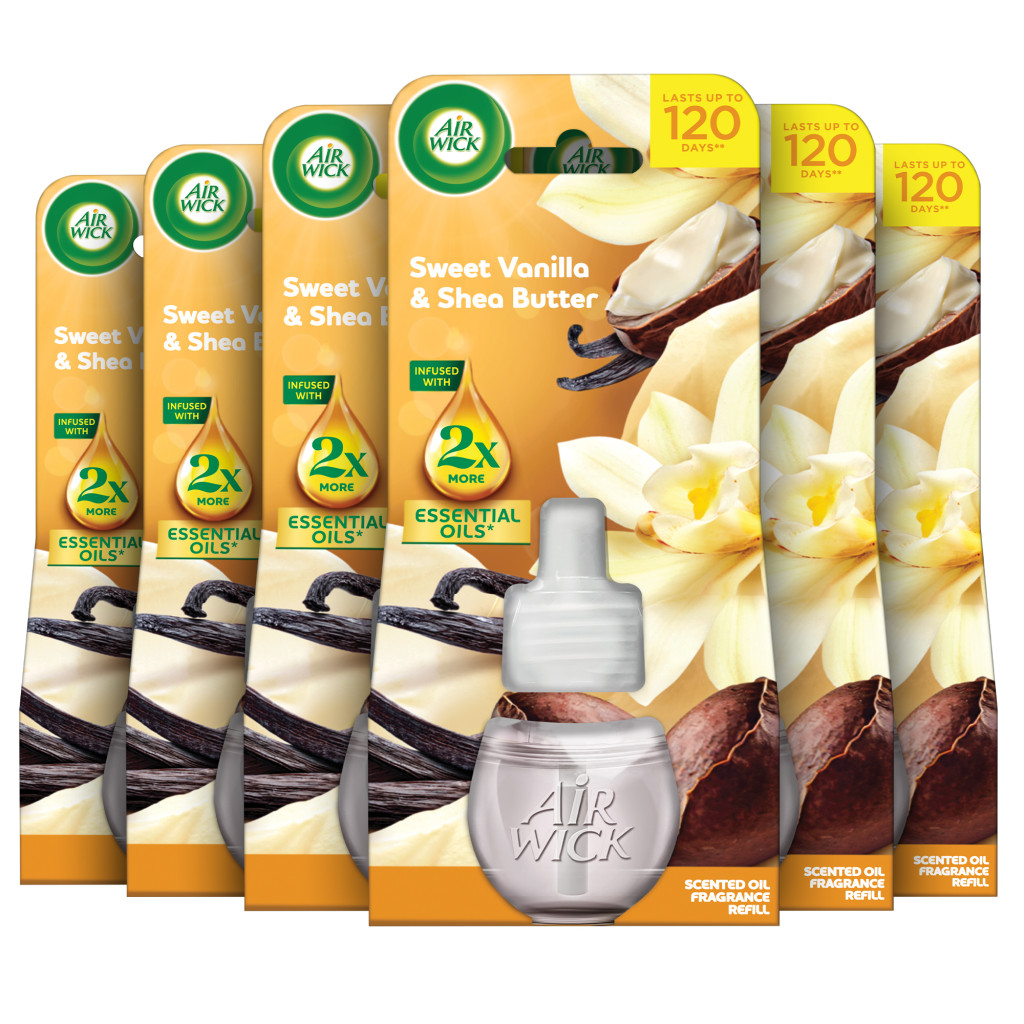 Air Wick elektromos légfrissítő utántöltő Édes vanília és shea vaj illat (6x19 ml)