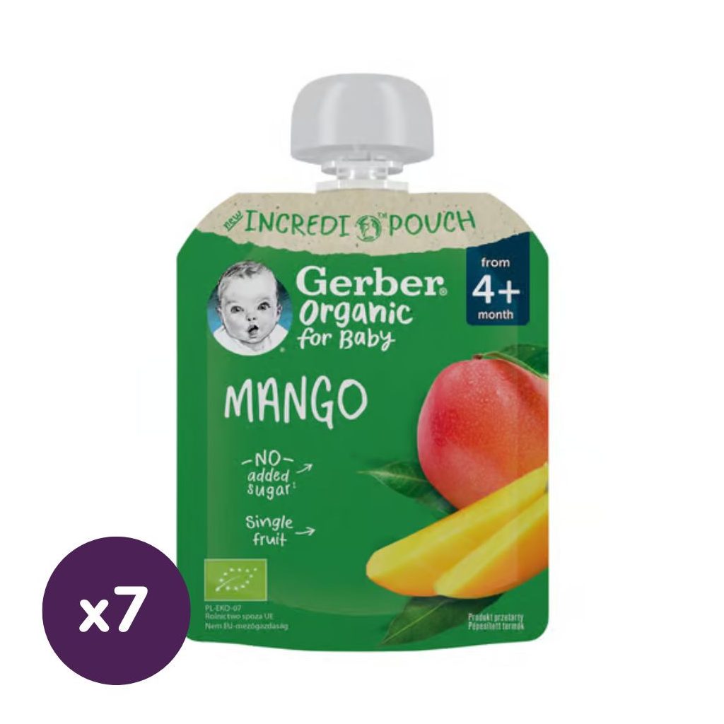 Gerber Organic bio gyümölcspüré mangó, 4 hónapos kortól (7x80 g)