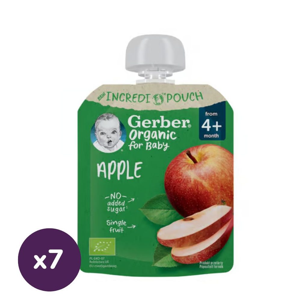 Gerber Organic bio gyümölcspüré alma, 4 hónapos kortól (7x80 g)