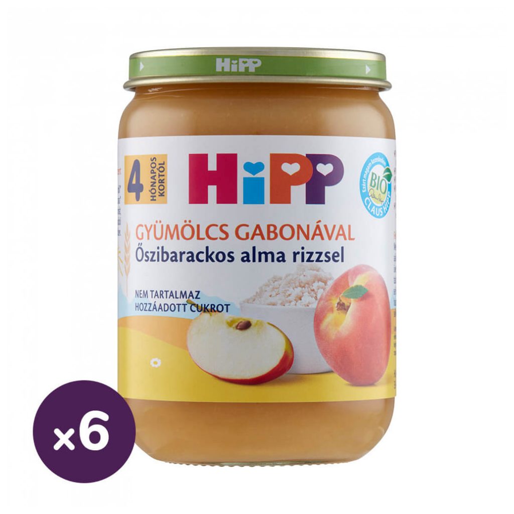 Hipp BIO őszibarackos alma rizzsel, 4 hó+ (6x190 g)