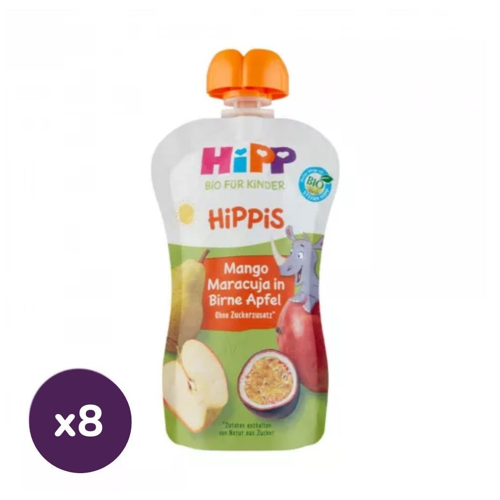 Hipp HiPPiS BIO gyümölcspép mangó-maracuja almás körtében, 12 hó+ (8x100 g)