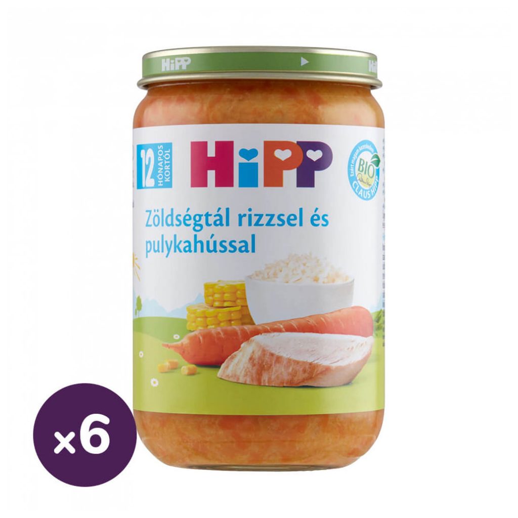Hipp BIO zöldségtál rizzsel és pulykahússal, 12 hó+ (6x220 g)