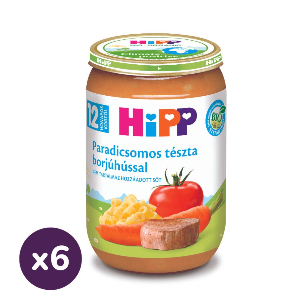 Hipp BIO paradicsomos tészta borjúhússal, 12 hó+ (6x220 g)